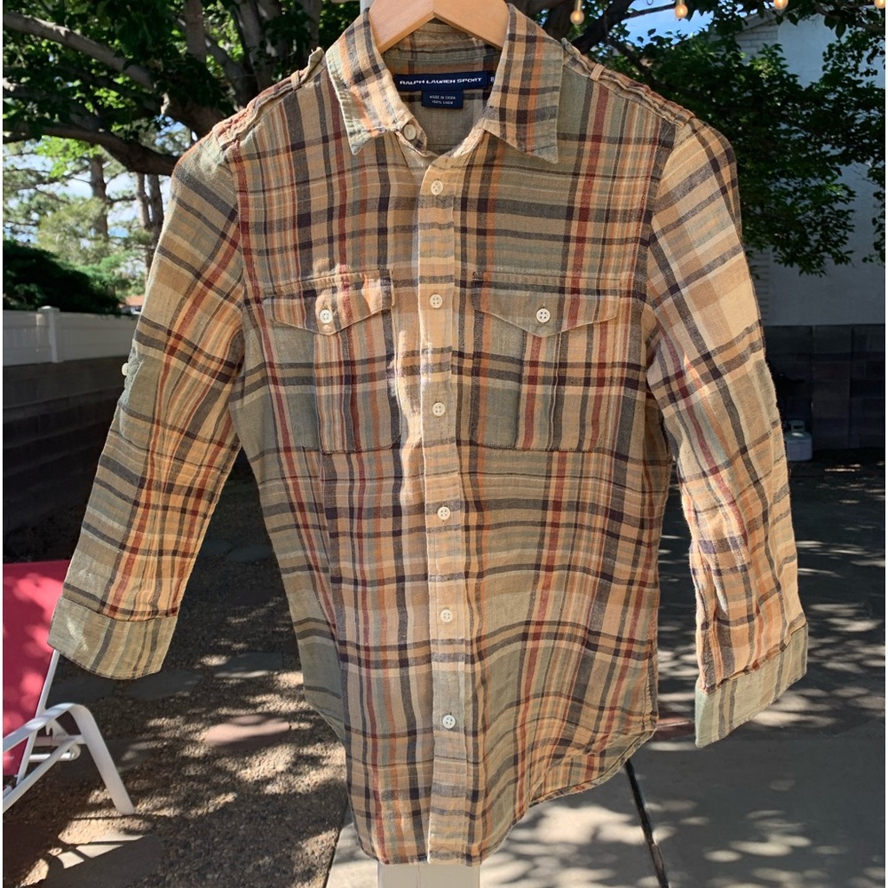Ralph Lauren Sport blue label 100% linen button down shirt size 8